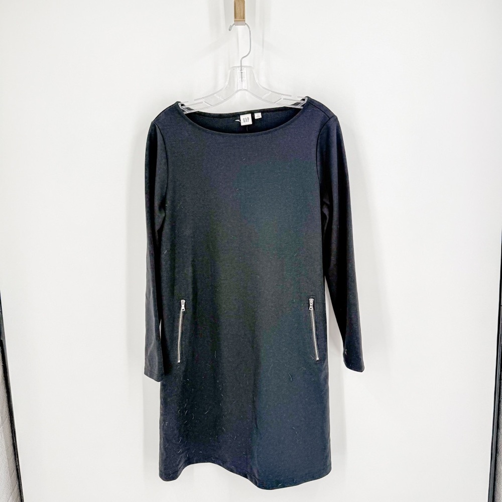 GAP Elegant Black Long Sleeve Dress with Zipper Details